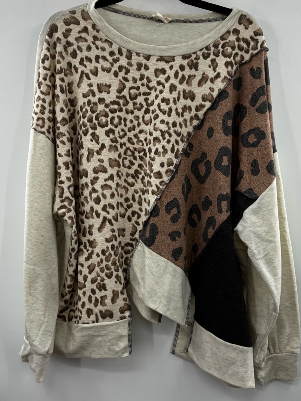3For$20 BIbi Leopard Patchwork Pullover Sweatshirt - Neutral Tones size: XL
